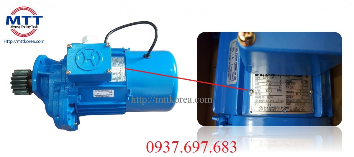Công ty TNHH MTT Hàn Quốc Motor dầm biên 0.75kWx4P Hyundai cầu trục 