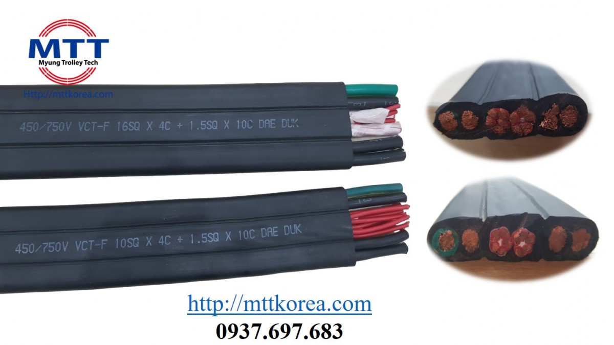 Công ty TNHH MTT Hàn Quốc Dây cáp dẹt cầu trục 16SQx4C+1.5SQx10C Công ty TNHH MTT Hàn Quốc Dây cáp dẹt cầu trục 16SQx4C+1.5SQx10C