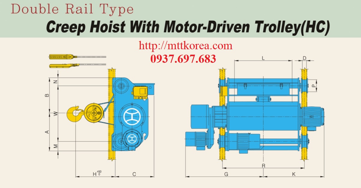 Công ty TNHH MTT Hàn Quốc Palang cáp dầm đôi 15 tấn Hyundai 